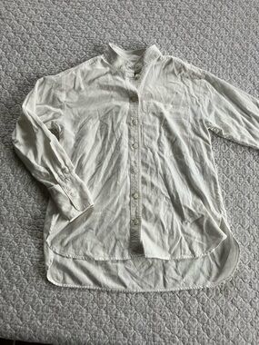 Oversized Linen-Blend Mandarin Collar Blouse